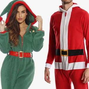 Adult Christmas Onesie Set- Santa and Elf Costume
